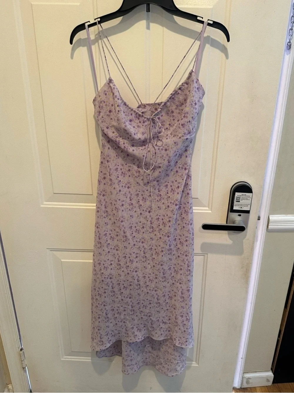 Express Lavender Floral Lace-Up Cowl Midi Dress